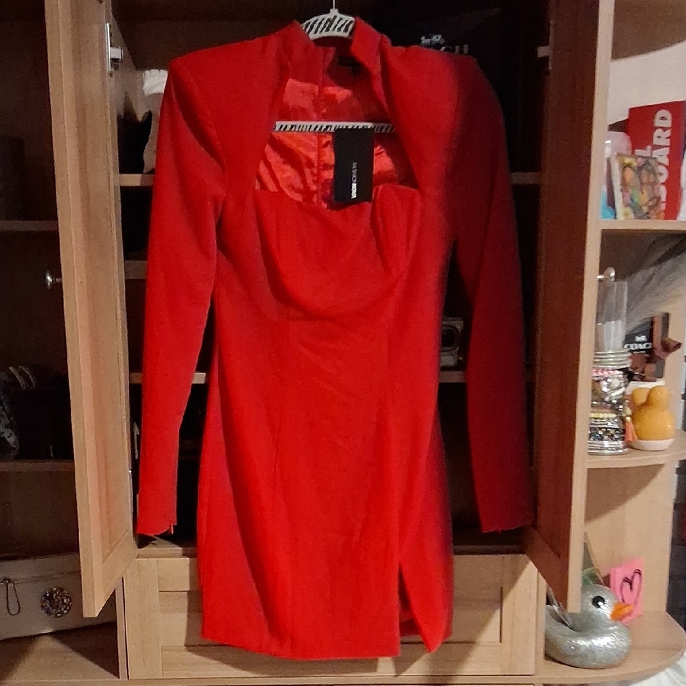 Fashion Nova Vibrant Red Long Sleeve Dress